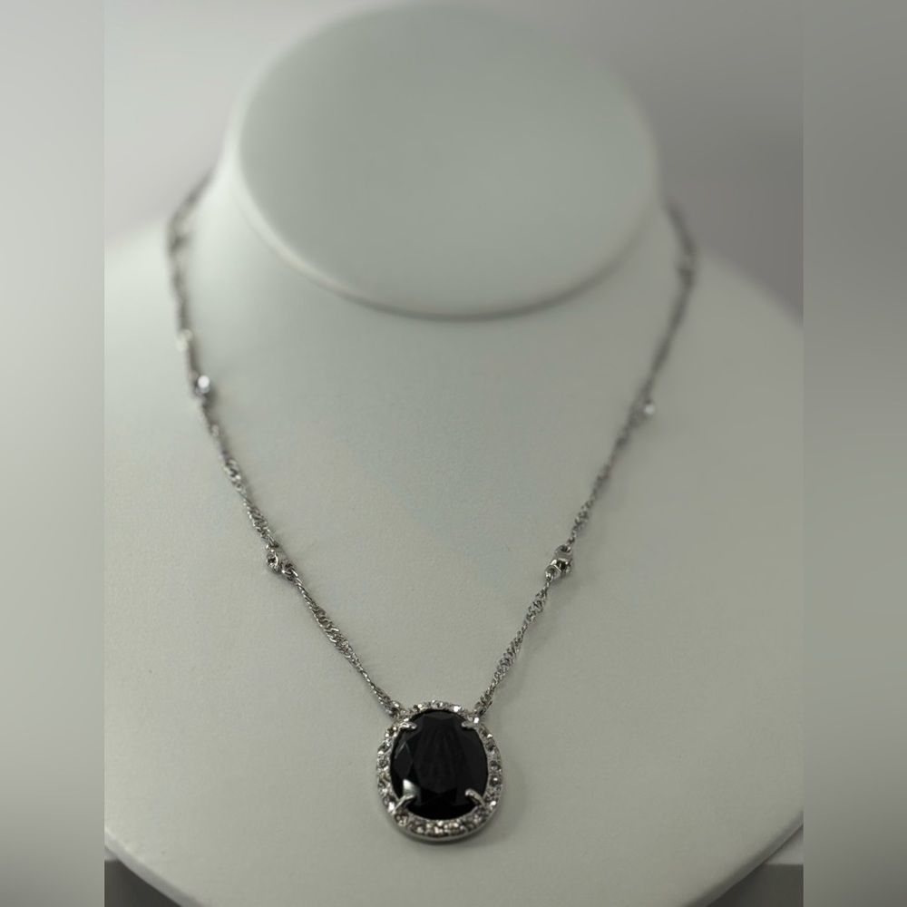 Monet Silver Tone Jet and Crystal Station Necklace - Picture 1 of 8